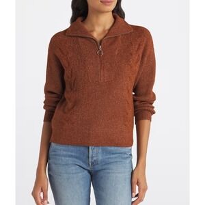 Love Ellie Belmira Half Zip Sweater Brown Medium Stitch Fix NWT